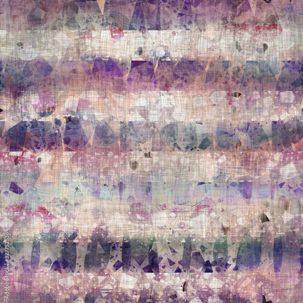 Seamless mixed media collage design in old aged worn look. Mottled wavy stripe design overlaid, mottled, and distressed on fabric texture. Seamless repeat raster jpg pattern swatch.