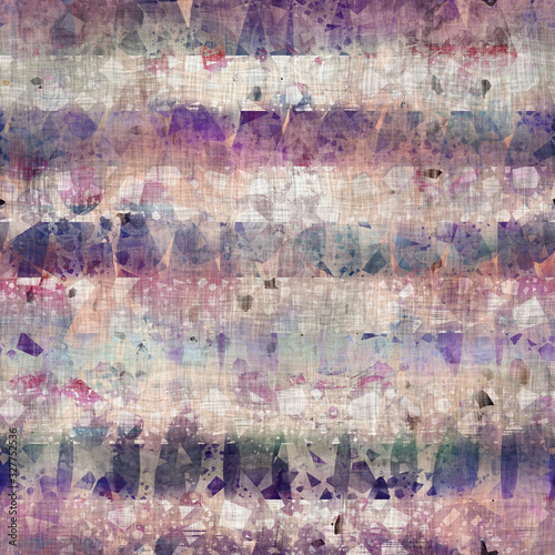 Seamless mixed media collage design in old aged worn look. Mottled wavy stripe design overlaid, mottled, and distressed on fabric texture. Seamless repeat raster jpg pattern swatch.