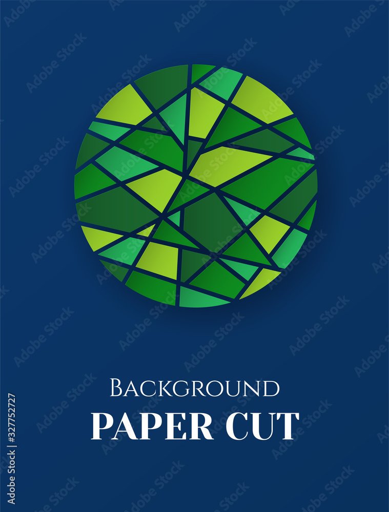 Abstract background in paper style. Poster with green mosaic elements on blue. Free space for text. Vector Abstract background in paper style. Poster with green mosaic elements on blue. Free space for text. Vector