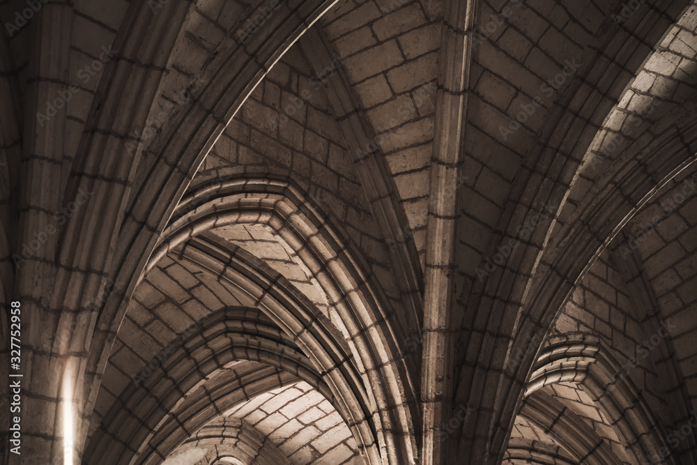 Fototapeta Gothic ceiling structure, abstract dark classic interior
