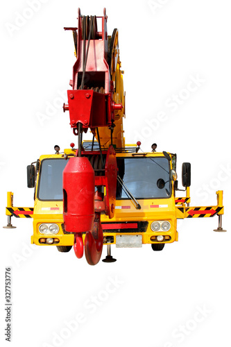 Mobile construction cranes cranes isolated on white background, heavy industry machine.