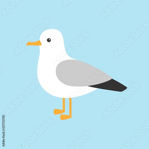 Cartoon funny seagull posing isolated on blue background
