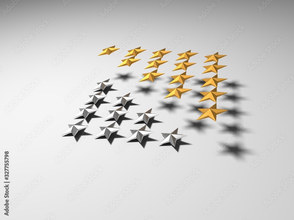 Naklejka premium golden stars for costumer satisfaction, 3d illustration