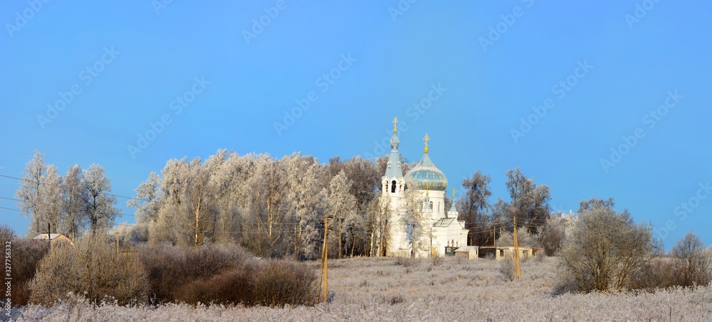 Old orthodox church with blue domes
