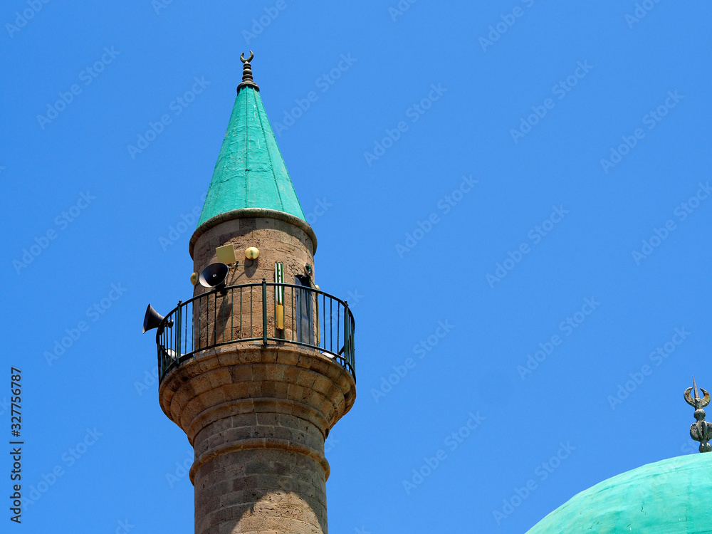Mosque Minaret with symbol of Islam
