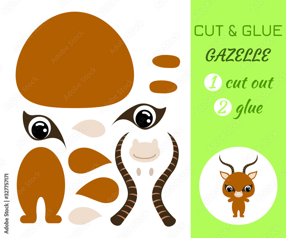 Cut and glue baby gazelle. Educational paper game for preschool ...