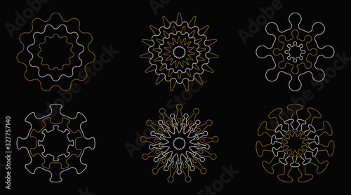 New Coronavirus 2019-nKoV. Originated in the Chinese city of Wuhan. Set of viral cells isolated on black background. Vector illustration.