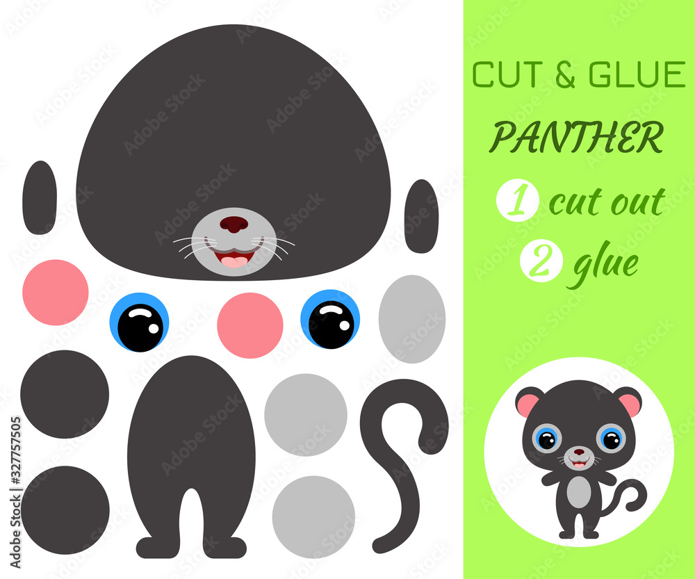 Cut and glue baby panther. Educational paper game for preschool