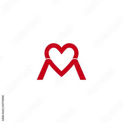 Letter M heart logo isolated on white background