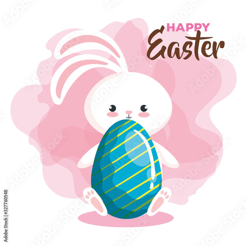 happy easter card with rabbit and egg vector illustration design