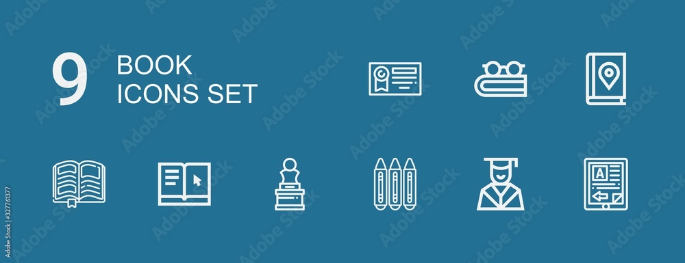 Editable 9 book icons for web and mobile