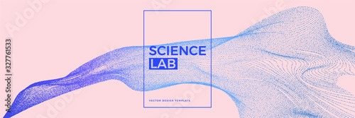Panoramic science or technology background with dynamic particles. Trendy pink and blue design template. Applicable for banners, flyers, covers, presentations, identity, landing pages, websites.