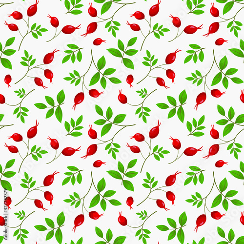 Vector seamless pattern with rose hip; natural design for fabric, wallpaper, textile, packaging, web design.