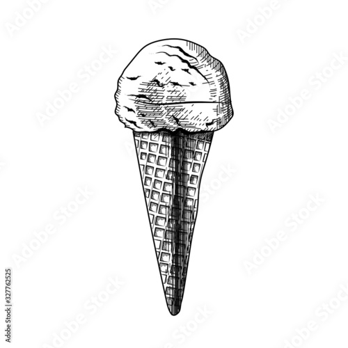 Ice cream in engraved style, vector illustration isolated on white background