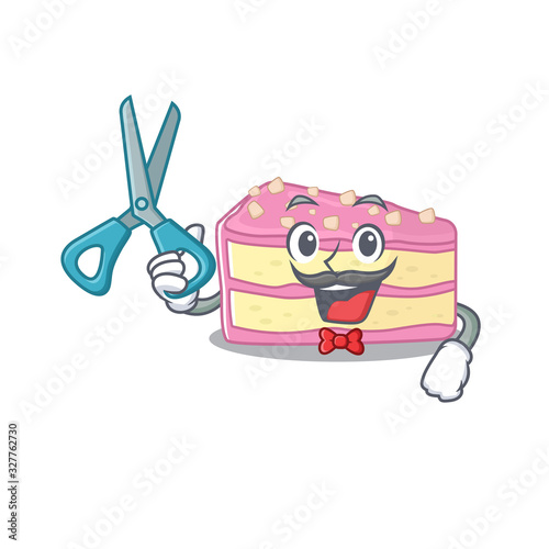 Cartoon character of Sporty Barber strawberry slice cake design style © kongvector