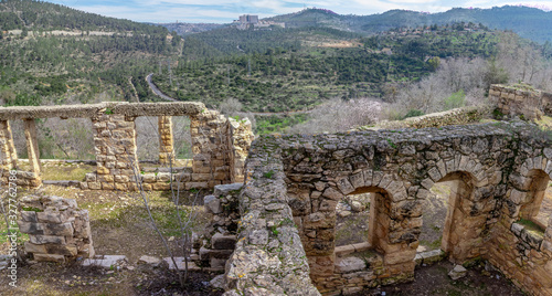 The ruins and structures of the Steph Nature Reserve in the Jerusalem Forest. sataf was a Palestinian village in the Jerusalem Subdistrict depopulated during the 1948 Arab–Israeli War. panorama, hdr, photo
