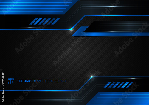 Abstract technology geometric blue and black color shiny motion background.