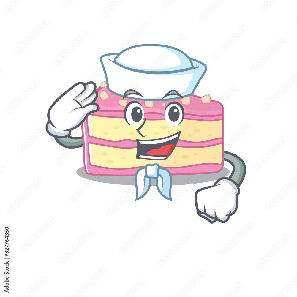 Strawberry slice cake cartoon concept Sailor wearing hat
