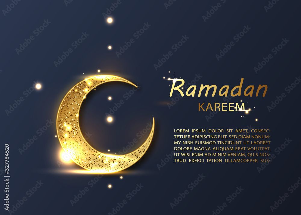 Ramadan kareem with golden crescent. Greeting card islamic celebration luxury template vector background