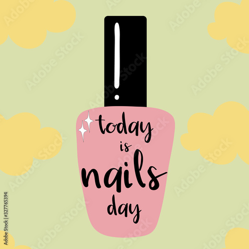 Handwritten lettering about nails and manicure. Inspiration quote for beauty salon, print, decorative card.text but first red, please