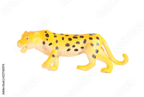 Plastic leopard doll isolated on white background