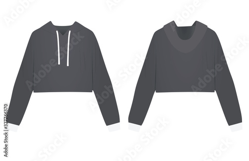 Woman grey crop hoodie. vector illustration