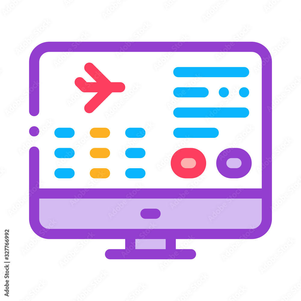 Flight Information Web Site Icon Thin Line Vector. Flight Info On Computer Screen Concept Linear Pictogram. Air Transport Aircraft Color Symbol Illustration Flight Information Web Site Icon Thin Line Vector. Flight Info On Computer Screen Concept Linear Pictogram. Air Transport Aircraft Color Symbol Illustration