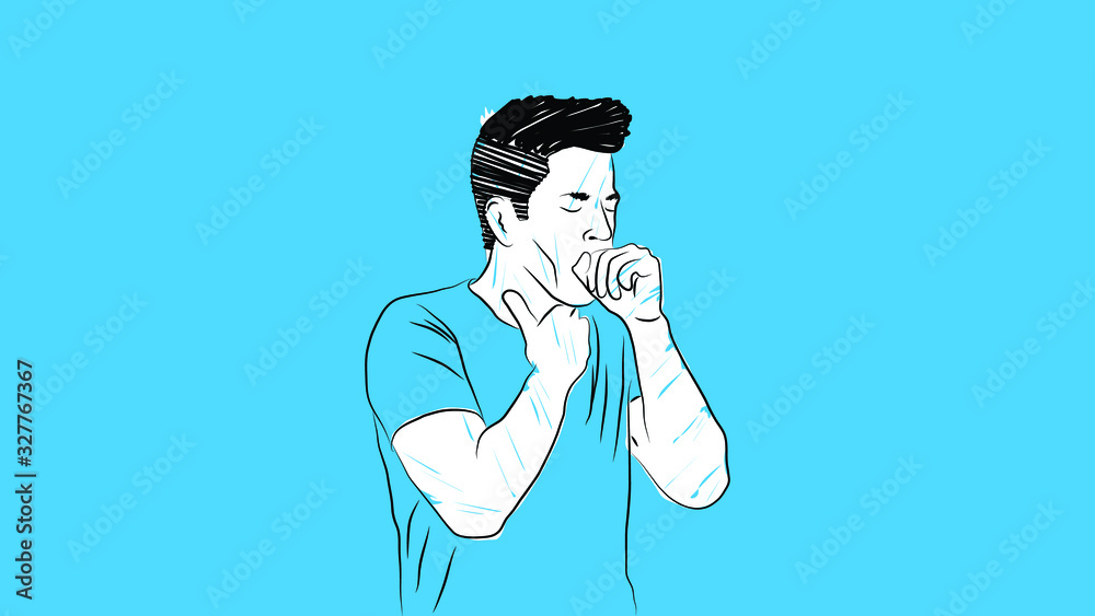 man coughing and sick because of infectious virus/disease/flu simple hand drawn design style minimal vector illustration man coughing and sick because of infectious virus/disease/flu simple hand drawn design style minimal vector illustration