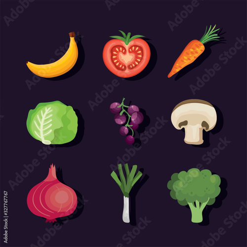 set of vegetables and fruits design