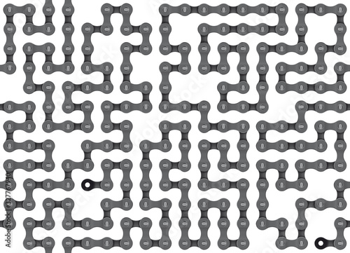 Vector art seamless texture realistically a bicycle chain. Isolated on white background.