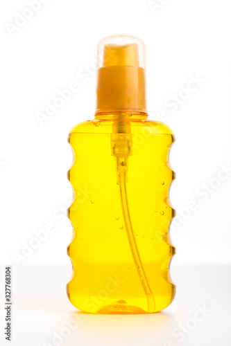 Plastic bottle of household cleaning product isolated on a white background. cosmetic product. House cleaning