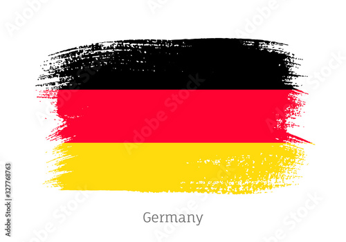 Germany official flag in shape of paintbrush stroke. German national identity symbol. Grunge brush blot object isolated on white background vector illustration. Germany country patriotic stamp.