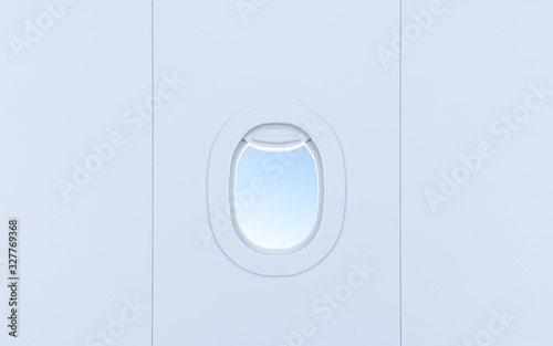 Airplane windows. Realistic aircraft portholes with sky. 3d rendering