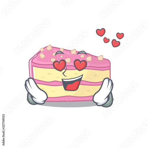 Romantic falling in love strawberry slice cake cartoon character concept