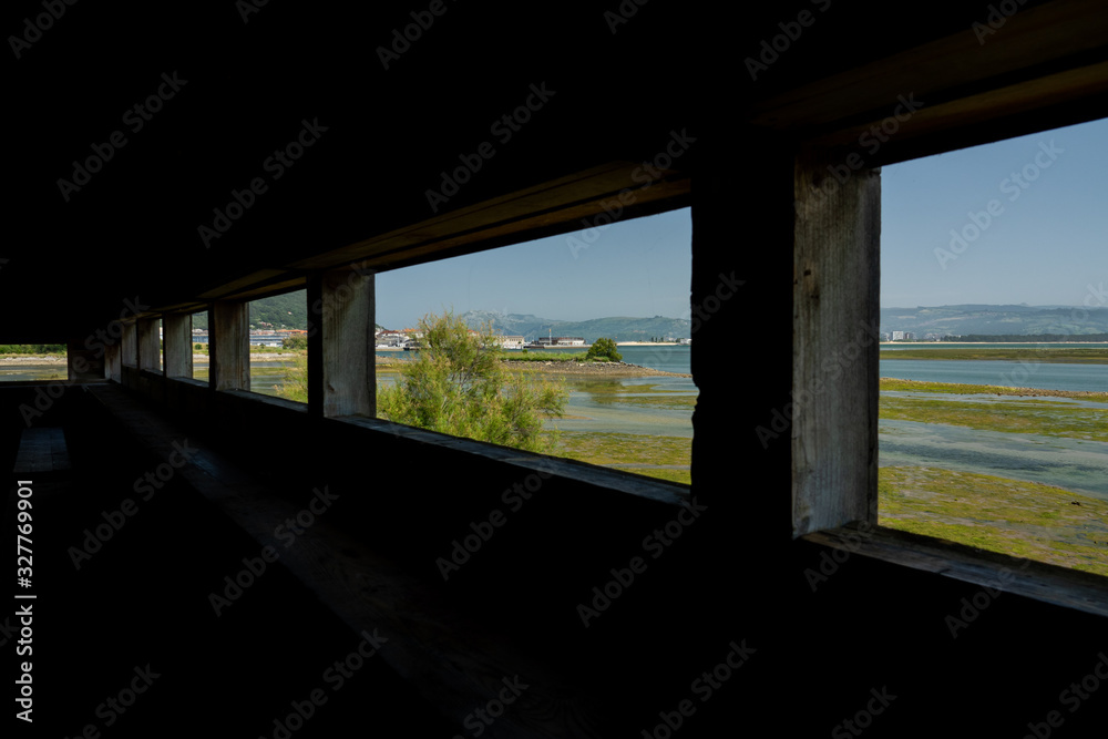 Wide angle view from inside of viewpoint to wetland Wide angle view from inside of viewpoint to wetland