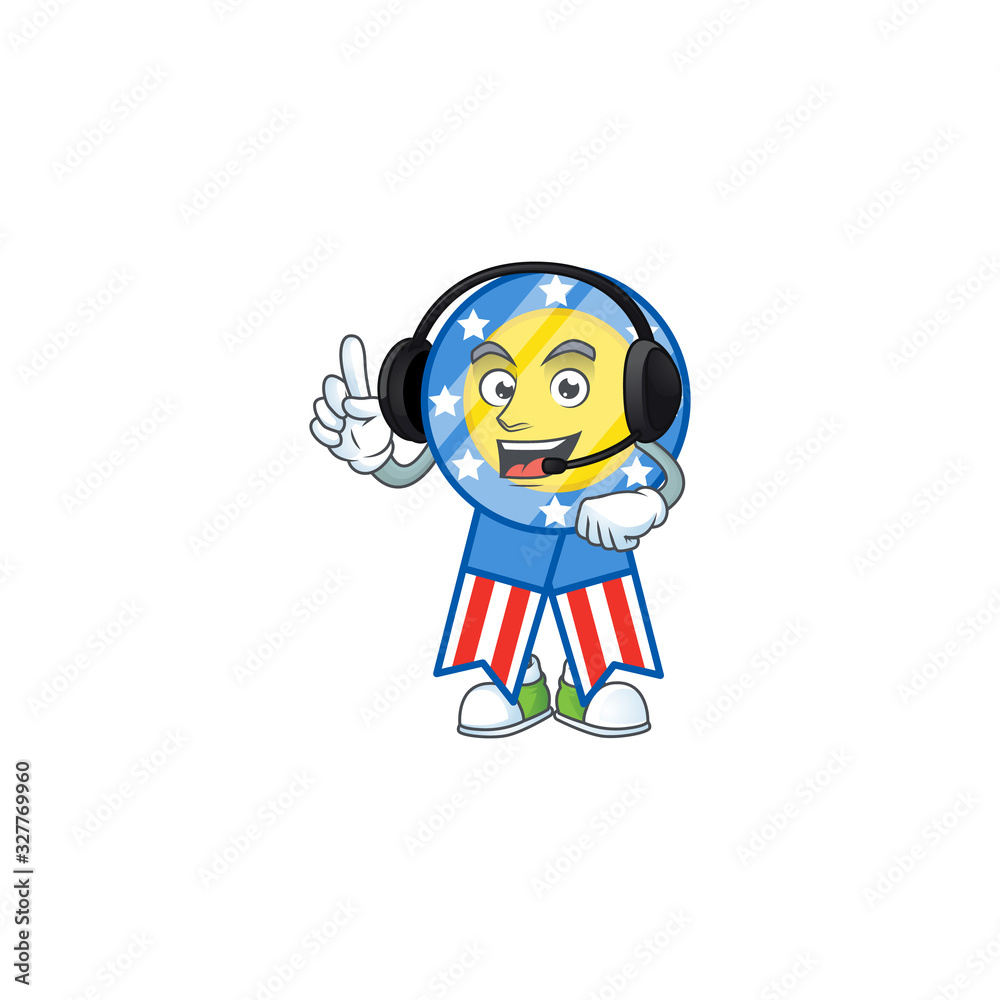 Sweet USA medal cartoon character design speaking on a headphone Sweet USA medal cartoon character design speaking on a headphone