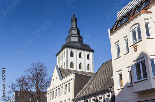 Church tower and houses in historic city Lippstadt, Germany
