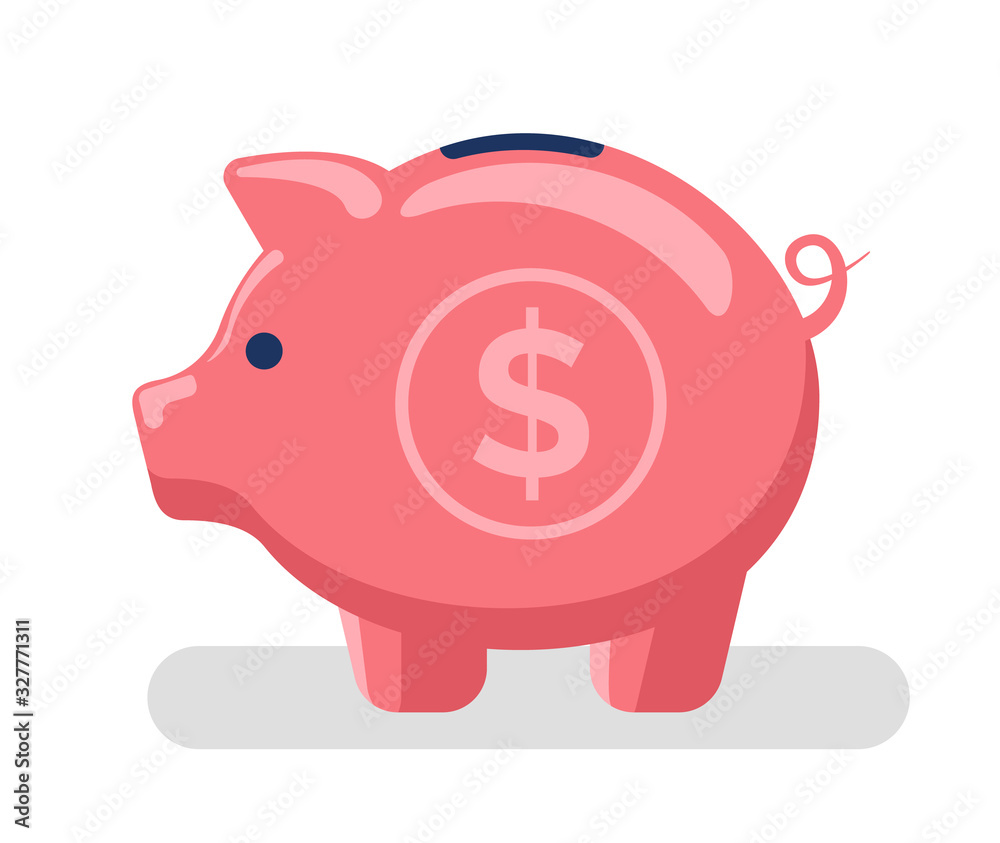 Pig for keeping money vector, deposit and safety of financial assets of individual isolated icon flat style. American currency, stable market saving Pig for keeping money vector, deposit and safety of financial assets of individual isolated icon flat style. American currency, stable market saving