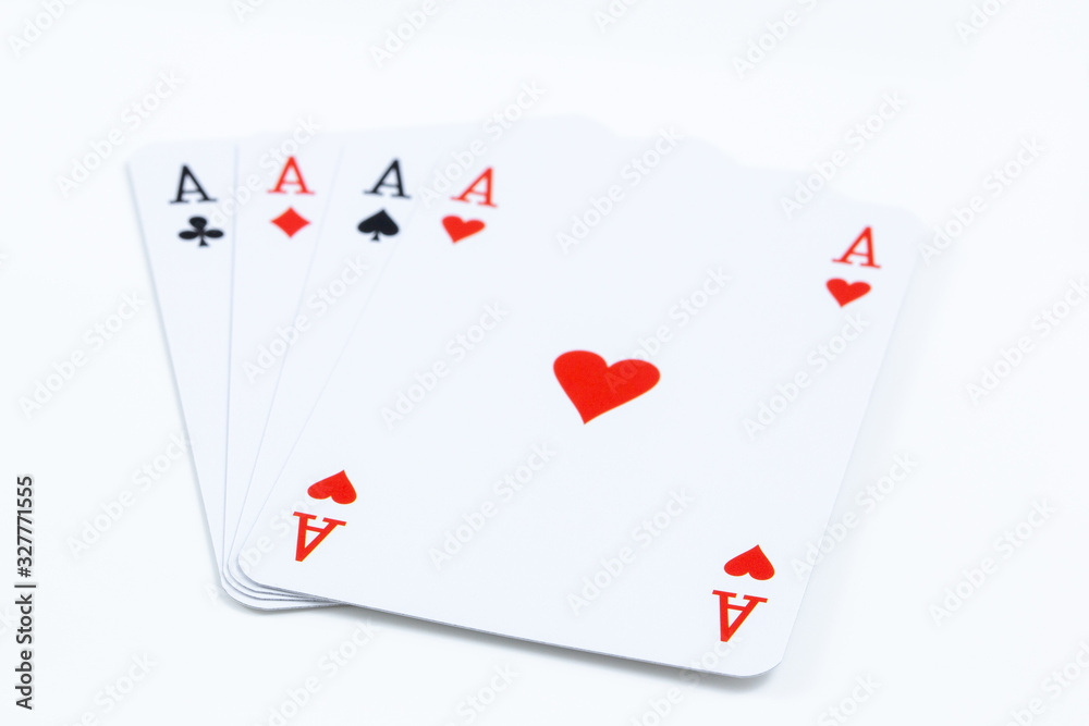 Four playing cards of aces isolated on white background Four playing cards of aces isolated on white background