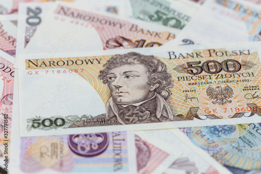 Set of old withdrawn zloty banknotes from the Polish People's Republic, non used historical money Set of old withdrawn zloty banknotes from the Polish People's Republic, non used historical money