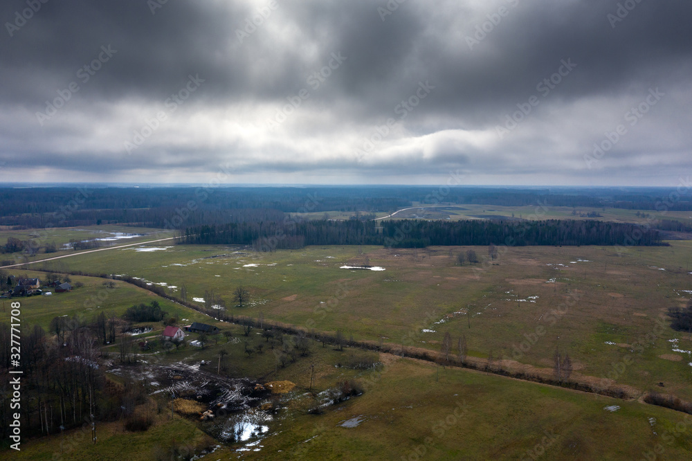 Wet land in countryside of west Latvia.