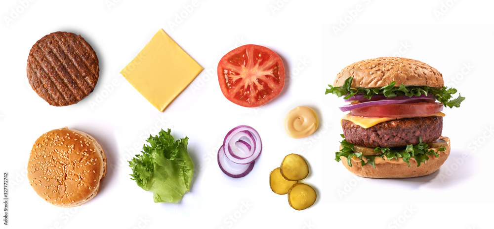 vegan hamburger items over white backgrournd vegan hamburger items over white backgrournd