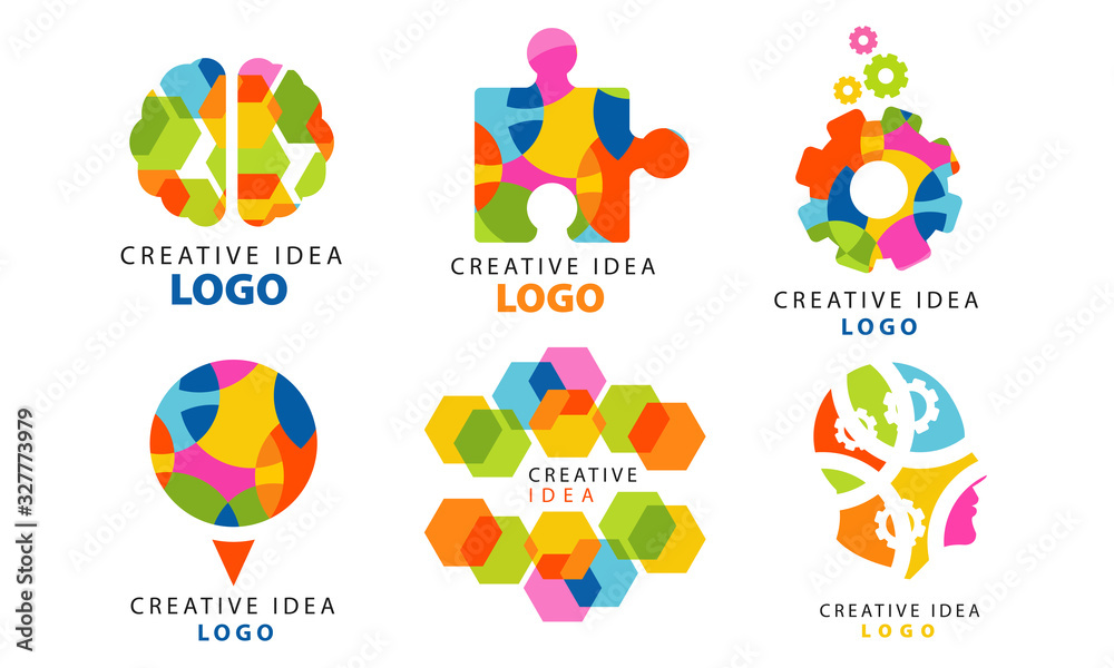 Creative Idea Logo Templates Collection, Digital Learning, Modern Technology Colorful Badges Vector Illustration on White Background