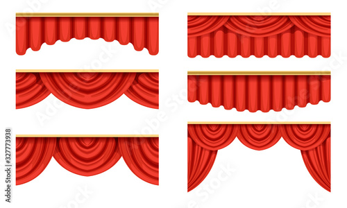 Red Curtains Collection, Theater Stage Design Element Vector Illustration on White Background