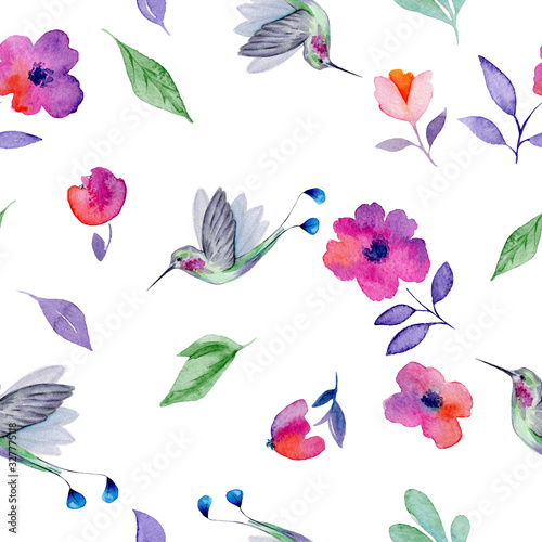 Cute watercolor hand drawn seamless pattern of flower isolated on a white background, for Valentine's Day greeting card, wedding card, romantic prints and scrapbooking.