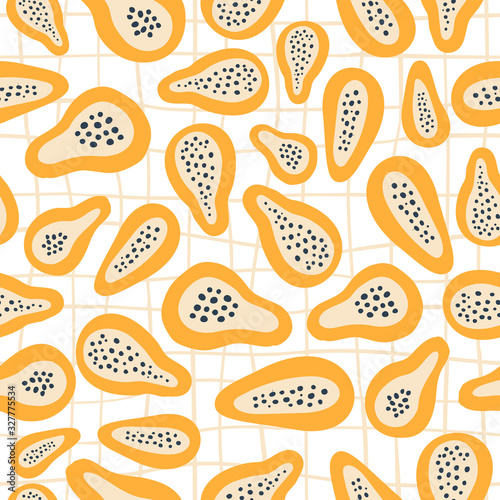 Abstract fruit pattern with papaya. Bright colour in vector illustration. Ornament for textile and wrapping.