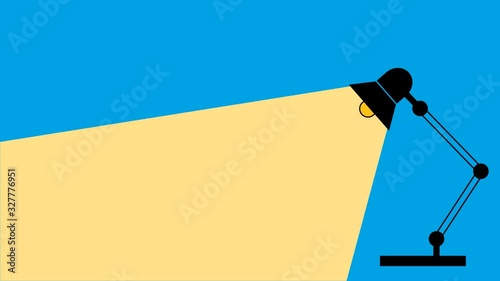 Table office desktop lamp turning on the light. Blue, orange and pink background