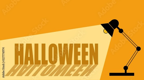 Animation with the inscription Halloween and table lamp switching on the light