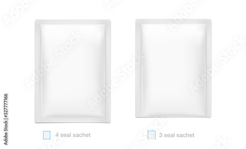 Blank sachet packaging for food, cosmetic and hygiene. Vector illustration isolated on white background. Ready for your design. EPS10.	