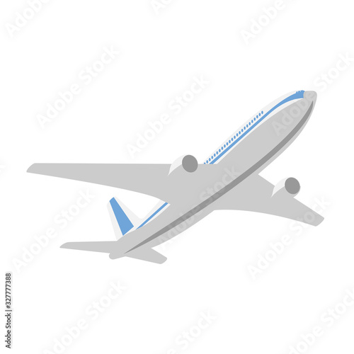 Flying passenger plane on a white background